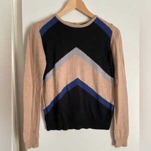 TOP SHOP Cotton Crew Neck Long Sleeve Sweater Tan/Black Buttons